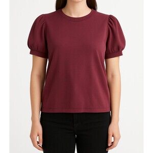 H&M Women’s Puff Short Sleeve Crew Neck Top Burgundy Size M